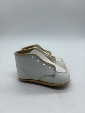 Vintage White Baby Booties Crib Shoes High Top Soft Sole Leather Perforated Toe