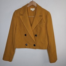 Maeve by Anthropologie Cropped Blazer Medium Mustard Double Breasted Boxy