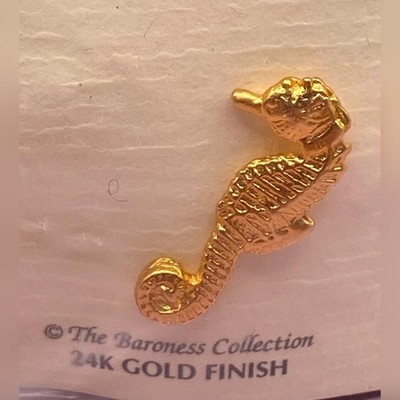 Baroness Collection Seahorse Lapel Pin 24K Gold Finish Determination Card Poem
