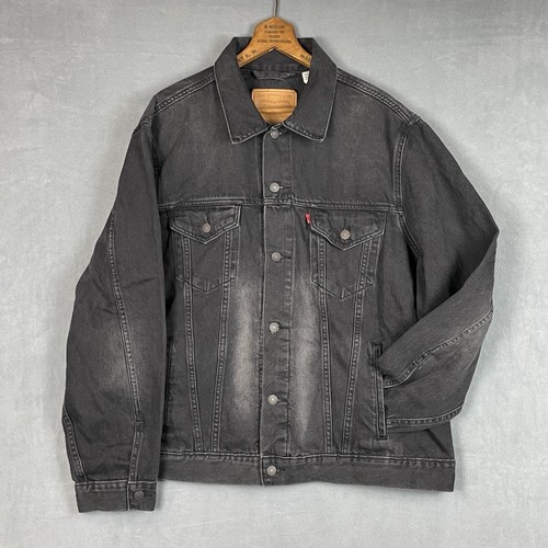 Neu ohne Etikett Levis Jeansjacke verwaschen schwarz Premium Trucker Jeans Größe XL RAG distressed - Bild 12 von 12