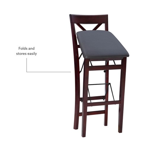 Linon Triena X-Back Folding 30" Bar Stool Brown Faux Leather Seat in Merlot Wood - Picture 12 of 16