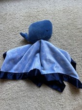 Cloud Island Blue Whale Plush Security Blanket Satin Trim Nautical Baby Lovey