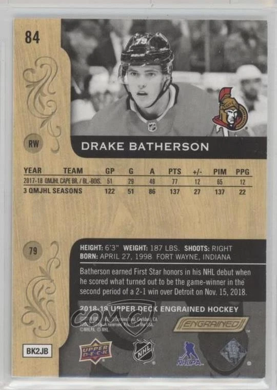 2018-19 Upper Deck Engrained Rookies /299 Drake Batherson #84 Rookie RC - Image 2 of 2