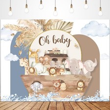 Noahs Ark Photography Backdrop 8x6 ft - Boho Blue Animal Party Decor