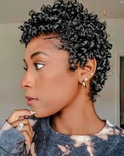 Short Human Hair Wig Black Pixie Cut Glueless Afro Curly Wig No Lace Black Wig