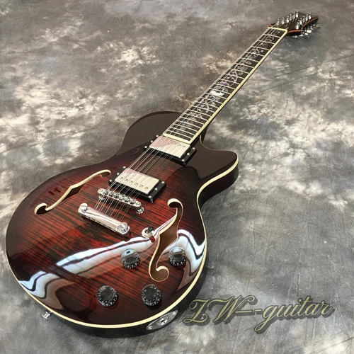 12-String Semi Hollow F Hole Electric Guitar Vintage Burst Maple Body HH Pickups