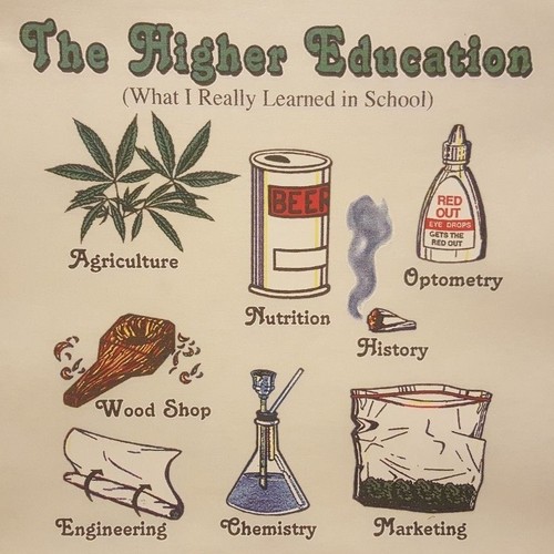 THE HIGH EDUCATION POT WEED MARIJUANA LEAF MARY JANE SHIRT #MJ-11 POCKET - Picture 1 of 5