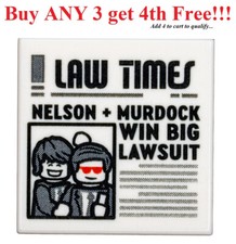 ☀️NEW Lego Tile 2 x 2 Newspaper 'LAW TIMES' & 'NELSON + MURDOCK WIN BIG LAWSUIT'