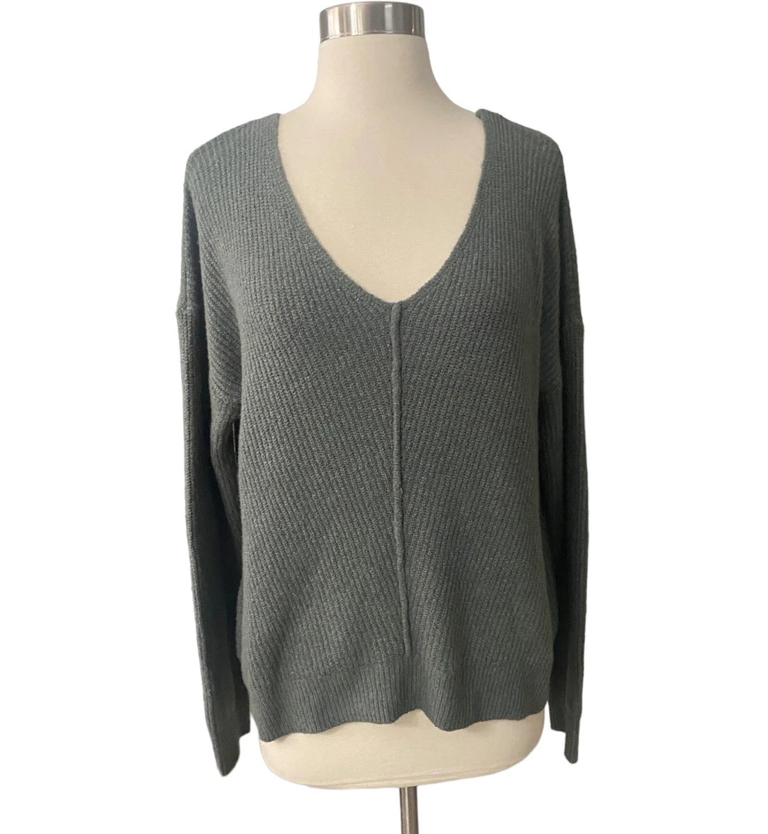 Kaisley Anthropologie V Neck Soft Knit Sweater Sage Olive Green Large New