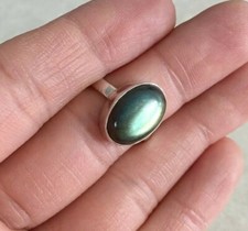 NATURAL OVAL BLUE LABRADORITE 925 STERLING SILVER RING 7, 7.5, 8.5, 9,9.5 CHOOSE