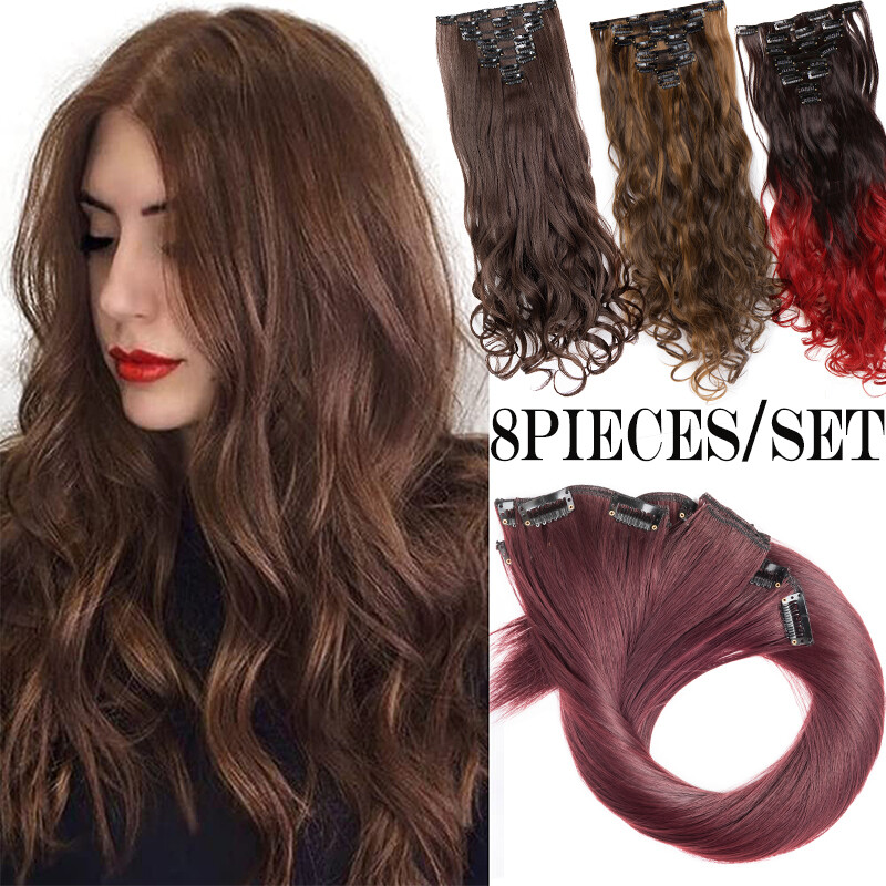 Pieces 18 CLips In Hair Extensions Thick As Human Full Head