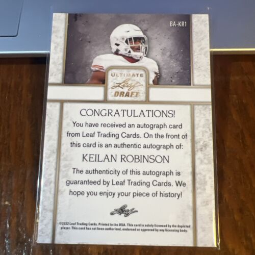 Keilan Robinson 2022 Leaf Ultimate Draft Blue Auto #BA-KR1 /50 Texas Bama Jags - Bild 3 von 3