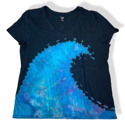handmade reverse tie dyed ladies tshirt black blue wave XXL