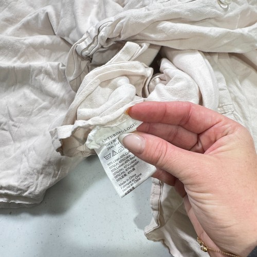 anthropologie duvet king beige light pink linen blend buttons - Picture 5 of 12