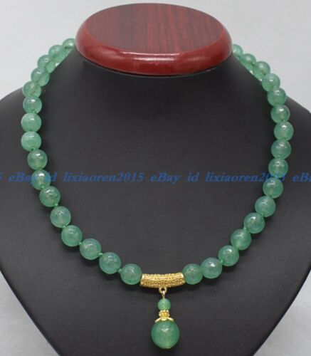 Natural Faceted 8mm Green Jade Round Gemstone Beads Pendant Necklace 18" - Afbeelding 1 van 12