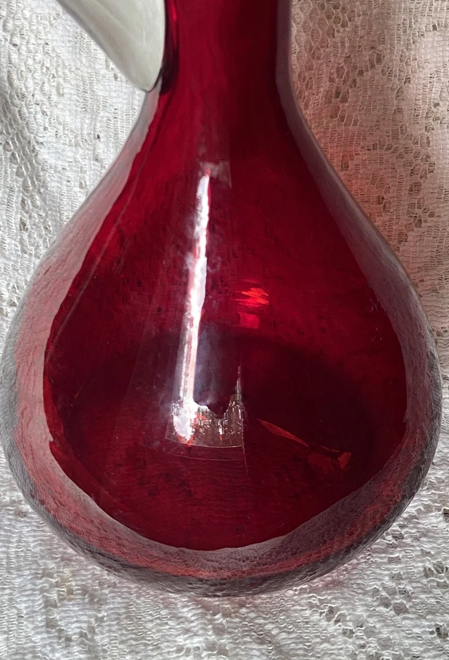 Jarra de vidrio Bischoff aspecto Blenko rojo rubí decoración mediados de siglo amberina mandarina Foto 3 de 4