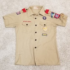 FL 1999 Vtg BOY SCOUTS OF AMERICA SHIRT Sz Youth Large 14-16 Tan Uniform Patches