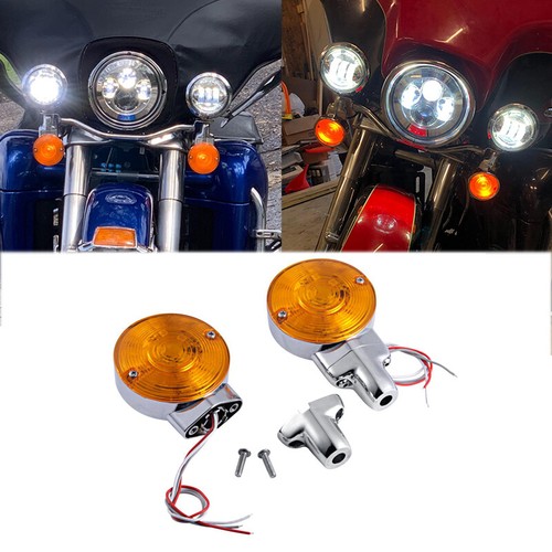 Pair Amber LED Front Turn Signal Light For Harley Touring Electra Tour Glides - Foto 3 di 12