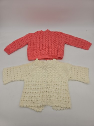 2: Handmade Girls Crochet Button & Bow Tie Front Cardigan Sweaters Pink White - Picture 14 of 24