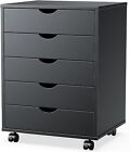 5 Drawers File Cabinet with Wheels Wood Mobile Organizer Storage Chest Stand