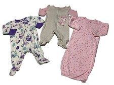 Lot 3 Baby Girl Sleepers 0-3M Mixed Brands Footed Pajamas  Gown Bundle