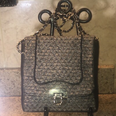 Elaine Turner Makell Natural Tweed Black Envelope Clutch Handbag W Chain Strap