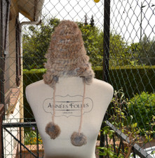 chapka bonnette chapeau en  lapin véritable femme beige taille unique neuf
