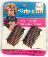 Vintage Original GRIP TUTH Rope Design Plastic Hair Combs, 2  Wide Brown NOS