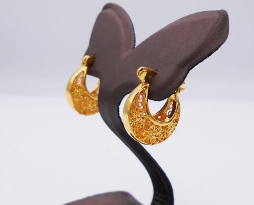 Earrings Hoop 22K 23K 24K Thai Baht Yellow Gold Plated E India Jewelry Women - Picture 4 of 4