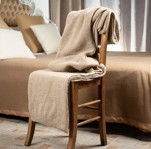 CO.BI. Cashmere "Peru" Throw Natural Luxurious Knit Blanket Alpaca & Pure Wool - Picture 2 of 7