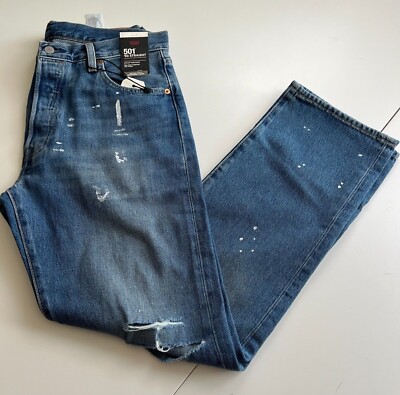 Levi's Premium Men 501 93 Paint Splatter Distress Jeans 33x30 Blue