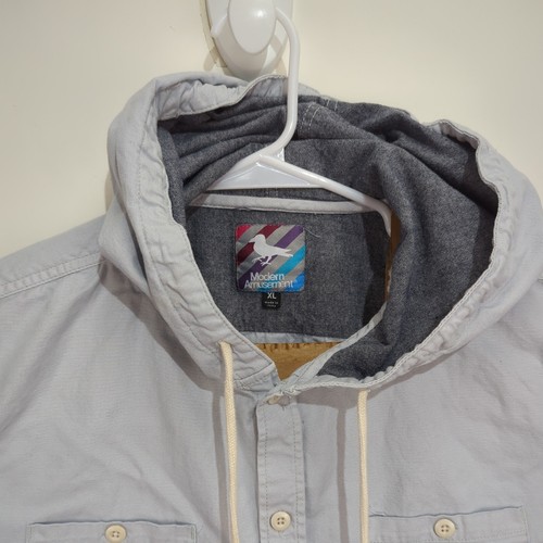Modern Amusement Shirt Men's XL Hooded Color Block Button Down Long Sleeve Blue - Picture 3 of 21