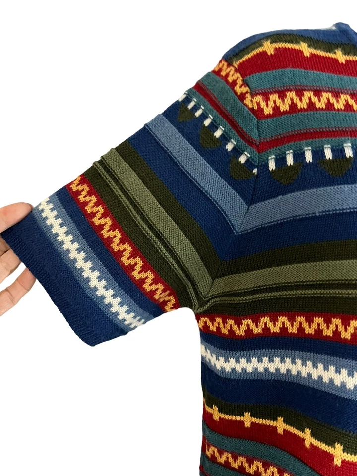 Camisa Suéter Koret City Azul Talla M Vintage Tejida Manga Corta Colorida Foto 3 de 4