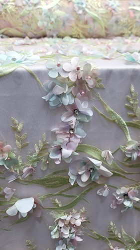 Blush Mesh Lace 3d Flowers Embroidery Multicolor Sage Floral Prom Quinceañera - Picture 3 of 10