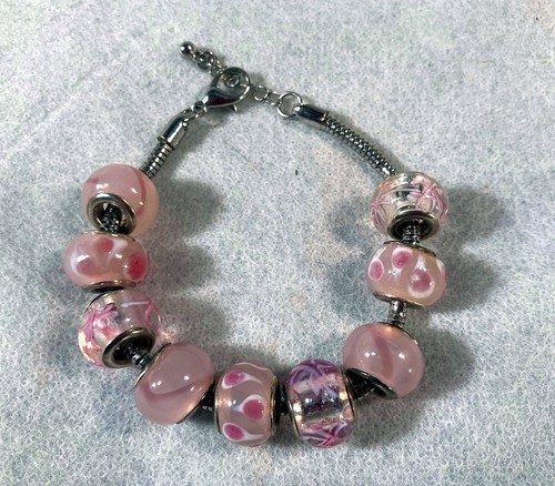 9 Pink CRYSTAL Glass BEAD Charm BRACELET Murano ITALIAN Italy CHAMILIA Unbranded