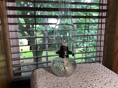 Vintage Lamplight Farms Crystal Diamond Fan 13  Oil Lamp Made In Austria