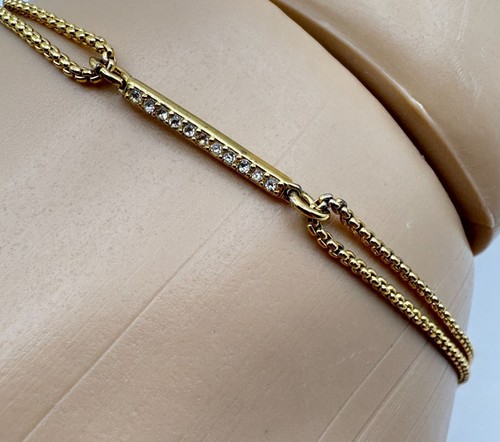 Stella & Dot Adjustable Gold Tone Bracelet Rhinestone Bar Sliding Cord - Picture 3 of 7