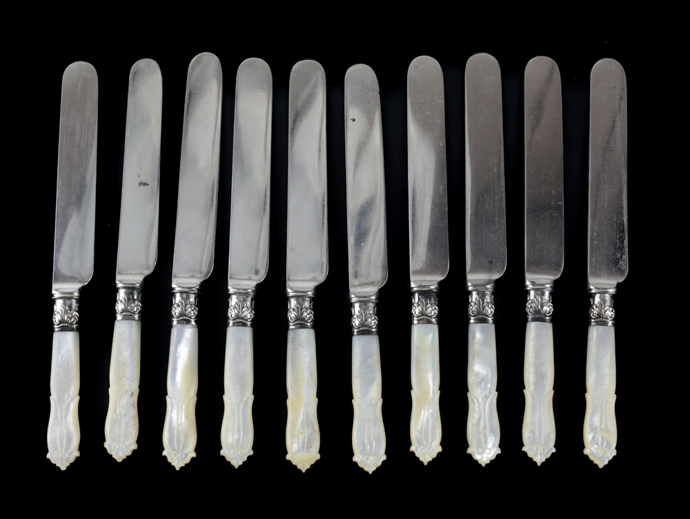 9pc Harrison Bros and Howson Silverplate Mother of Pearl