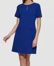 Tommy Hilfiger Womens Blue Hardware-Sleeve Shift Dress Plus Size 20W