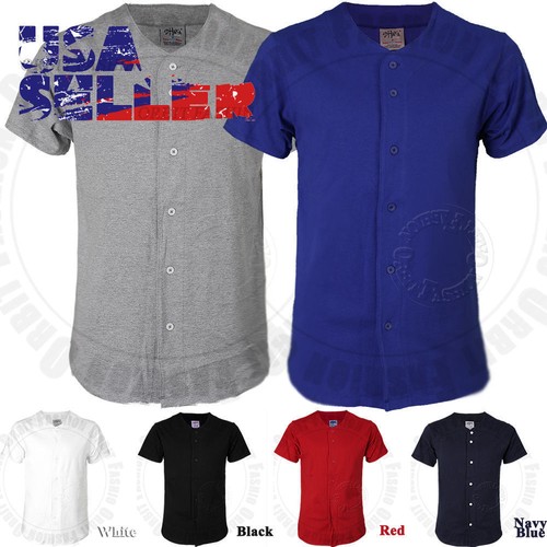 Baseball Plain Jersey T Shirt Button 