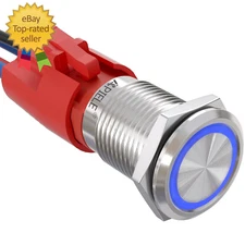 10 Amp 16Mm Latching Push Button Switch 12V Angel Eye LED Waterproof
