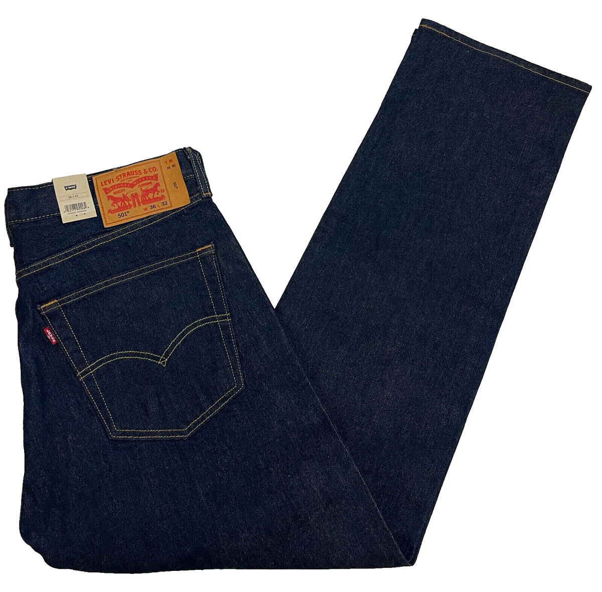 New Levis 501 Original Fit Mens Stretch Jeans 36X32 Dark Blue