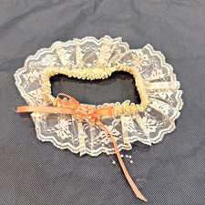 Vintage 1950s Bridal Garter Lace Satin Ribbon Flowers Pink