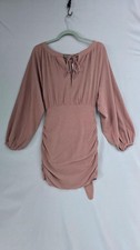 Free People Dress Womens XS Pink Ruched Long Sleeve Scoop Neck Mini Boho Bodycon