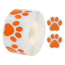 500Pcs Adhesive Label Stickers Orange Paw Prints Stickers 1.5" Stickers