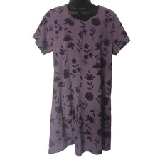 Cotton Studio Purple Floral Shift Dress Womens M Made in USA Casual Cottagecore