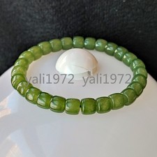 Certified 8x6mm Natural Green HeTian Jade Jasper Circle Bead Bracelet 7.5"