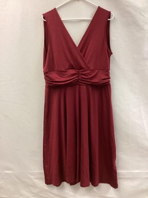 Hi Queen Dress Womens 2XLarge Red Sleeveless V Neck Ruched Waist Midi A Line