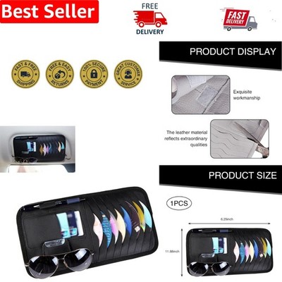Leather Car Sun Visor Organizer - Multi-Pocket CD & Sunglasses Holder