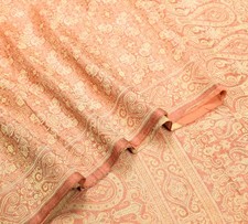 Sushila Vintage Heavy Saree Pure Satin Silk Banarasi Peach Woven Sari Fabric